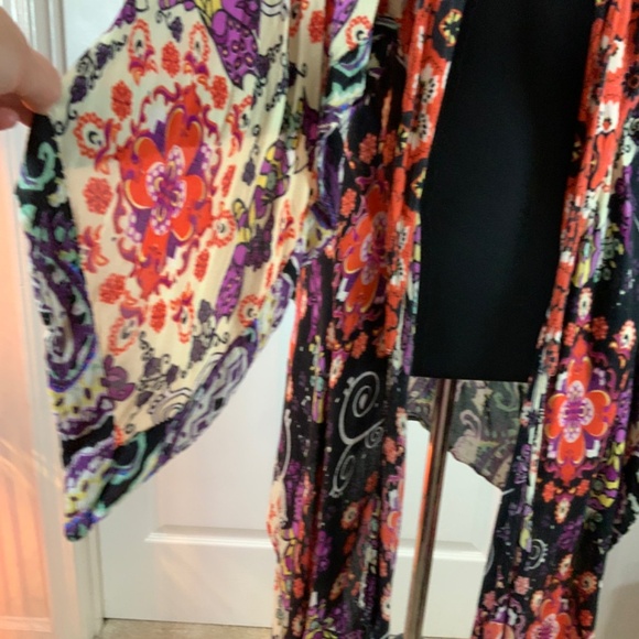 Free People Kimono Boho Festival Asymmetrical Floral Long Duster Hippie One Size - Picture 6 of 12